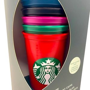 Starbucks Color-Changing Reusable Hot Cups Set of 6 with Lids New